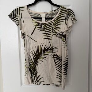 H&M Cream Top with Green and Black Leaf Print